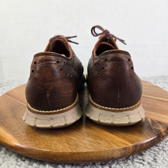 Cole Haan ZeroGrand Brown Leather Rustic Medallion Wingtip Oxford Mens 9.5 M - Picture 2 of 14